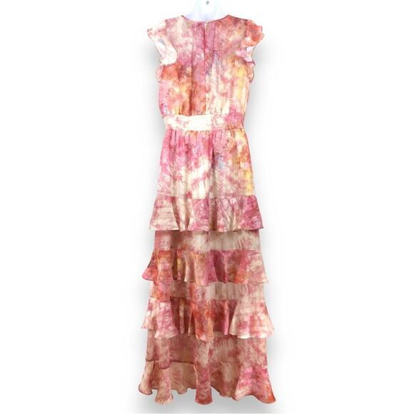 RACHEL Rachel Roy Pink Tie Dye Flutter Sleeve "Issa" Maxi Dress size 6 - Picture 2 of 8